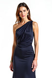 Simple Navy One Shoulder Sheath Long Formal Dress