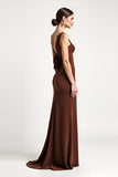 Brown Sheath One Shoulder Long Formal Dress