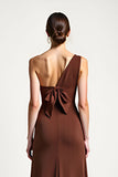 Brown Sheath One Shoulder Long Formal Dress