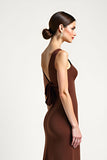 Brown Sheath One Shoulder Long Formal Dress