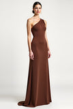 Brown Sheath One Shoulder Long Formal Dress