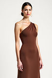 Brown Sheath One Shoulder Long Formal Dress