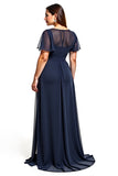 A Line Navy Keyhole Long Plus Size Mother of the Bride Dress with Beading