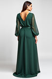 A Line V-Neck Dark Green Long Mother of the Bride Dress With Slit