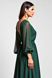 A Line V-Neck Dark Green Long Mother of the Bride Dress With Slit