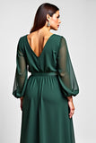 A Line V-Neck Dark Green Long Mother of the Bride Dress With Slit