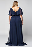 Navy A Line Maxi Chiffon Plus Size Mother of the Bride Dress