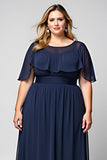 Navy A Line Maxi Chiffon Plus Size Mother of the Bride Dress