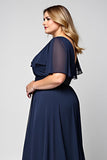 Navy A Line Maxi Chiffon Plus Size Mother of the Bride Dress