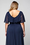 Navy A Line Maxi Chiffon Plus Size Mother of the Bride Dress
