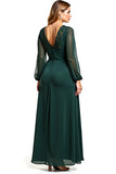 Pine A Line Long Sleeves Scoop Neck Mother of the Bride Dress