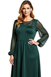 Pine A Line Long Sleeves Scoop Neck Mother of the Bride Dress