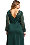 Pine A Line Long Sleeves Scoop Neck Mother of the Bride Dress