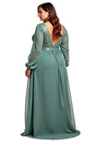 Eucalyptus Chiffon Appliqued A Line Plus Size Mother of the Bride Dress