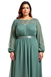 Eucalyptus Chiffon Appliqued A Line Plus Size Mother of the Bride Dress
