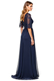 A Line Navy V-Neck Long Mother of the Bride Dress with Sequins