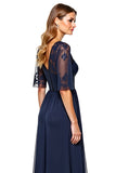 A Line Navy V-Neck Long Mother of the Bride Dress with Sequins
