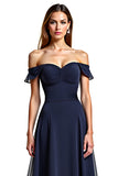 Navy A Line Off the Shoulder Long Chiffon Mother of the Bride Dress