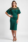 Dark Green Flutter Sleeve Knee Length Mother of the Bride Dress with Lace