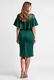 Dark Green Flutter Sleeve Knee Length Mother of the Bride Dress with Lace
