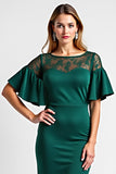 Dark Green Flutter Sleeve Knee Length Mother of the Bride Dress with Lace