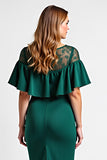 Dark Green Flutter Sleeve Knee Length Mother of the Bride Dress with Lace
