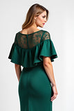 Dark Green Flutter Sleeve Knee Length Mother of the Bride Dress with Lace