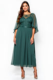 Dark Green A Line Chiffon Tea Length Mother of the Bride Dress with Sequins