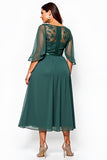 Dark Green A Line Chiffon Tea Length Mother of the Bride Dress with Sequins