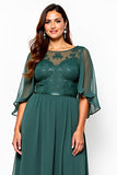 Dark Green A Line Chiffon Tea Length Mother of the Bride Dress with Sequins