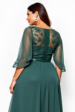 Dark Green A Line Chiffon Tea Length Mother of the Bride Dress with Sequins