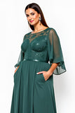 Dark Green A Line Chiffon Tea Length Mother of the Bride Dress with Sequins