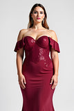Burgundy Mermaid Sweetheart Long Plus Size Mother of the Bride Dress