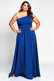 Royal Blue A Line One Shoulder Long Plus Size Mother of the Bride Dress