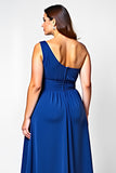 Royal Blue A Line One Shoulder Long Plus Size Mother of the Bride Dress