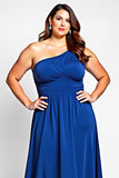 Royal Blue A Line One Shoulder Long Plus Size Mother of the Bride Dress