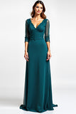 Peacock A Line V-Neck Long Sheath Mother of the Bride Dress