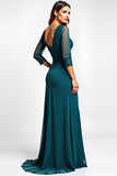 Peacock A Line V-Neck Long Sheath Mother of the Bride Dress