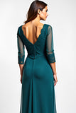 Peacock A Line V-Neck Long Sheath Mother of the Bride Dress