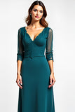 Peacock A Line V-Neck Long Sheath Mother of the Bride Dress