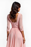 Blush Pink A Line V-Neck Appliqued Midi Mother of the Bride Dress