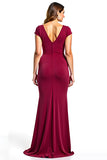 Burgundy Sheath V-Neck Long Plus Size Mother of the Bride Dress with Slit