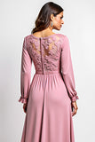Dusty Rose A Line V-Neck Long Mother of the Bride Dress with Lace Applique