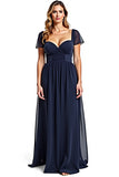 Navy Chiffon A Line Sweetheart High Waist Long Mother of the Bride Dress