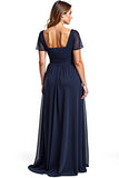 Navy Chiffon A Line Sweetheart High Waist Long Mother of the Bride Dress