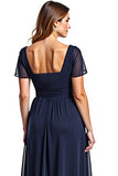 Navy Chiffon A Line Sweetheart High Waist Long Mother of the Bride Dress