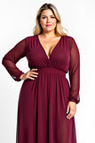 V Neck Burgundy A Line Plus Size Long Mother of the Bride Dress