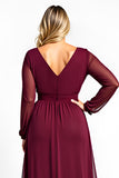 V Neck Burgundy A Line Plus Size Long Mother of the Bride Dress