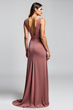 Desert Rose V-Neck Ruched Sleeveless Long Mother of the Bride Dress