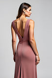 Desert Rose V-Neck Ruched Sleeveless Long Mother of the Bride Dress